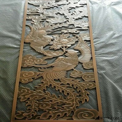 非標(biāo)定制10MM厚拉絲紅古銅鋁雕鏤空屏風(fēng) 鋁板立體浮雕鏡面鈦金屏風(fēng) 鋁板屏風(fēng)