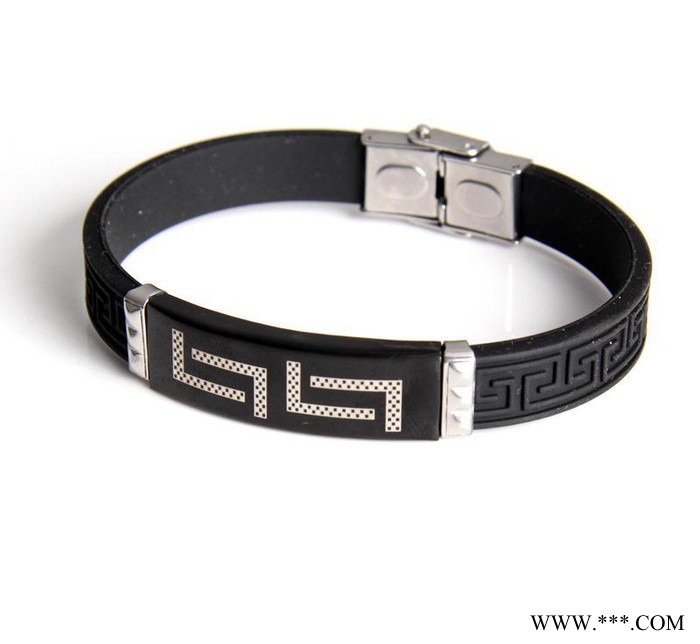 新品 不銹鋼硅膠手鏈 非主流時尚紋 電鍍腐蝕